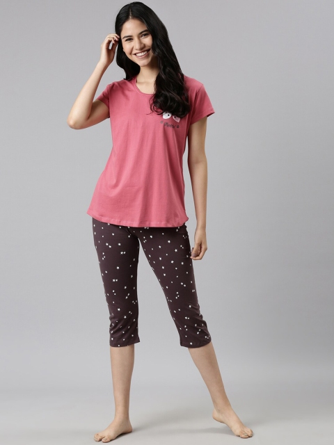 

GOLDSTROMS Women Peach-Coloured & Coffee Brown Night suit