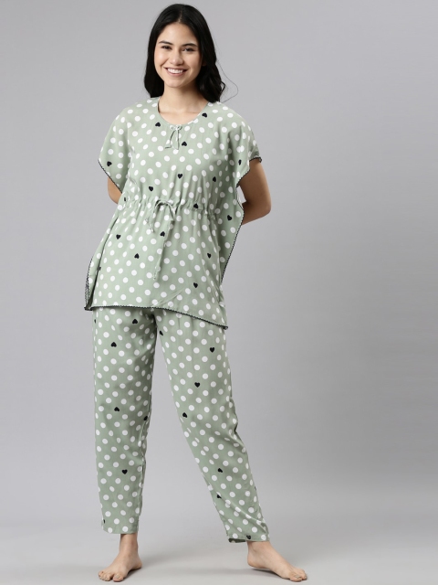 

GOLDSTROMS Women Green & White Printed Night suit