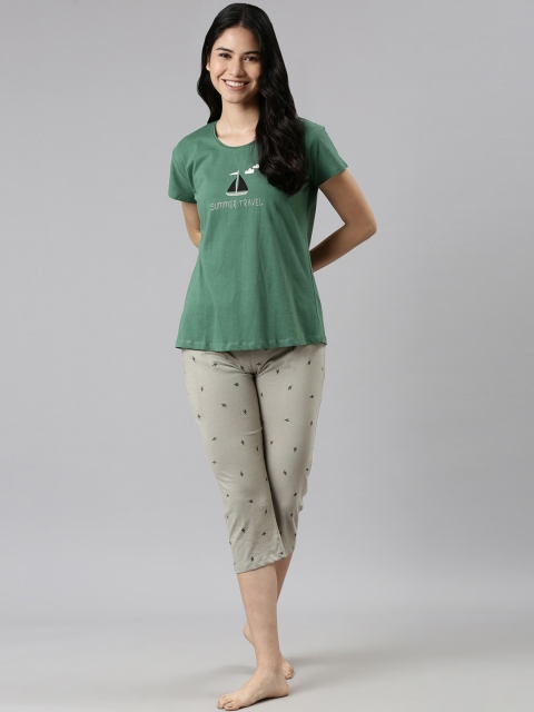 

GOLDSTROMS Women Green & Grey Printed Night suit