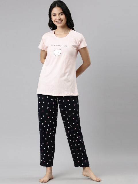 

GOLDSTROMS Women Peach-Coloured & White Printed Night suit