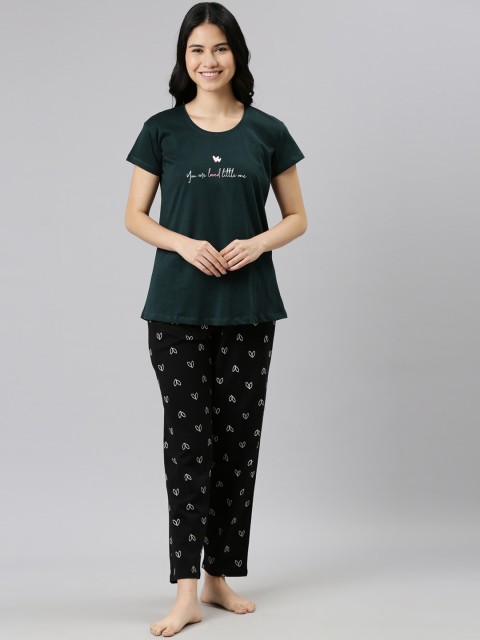

GOLDSTROMS Women Green & Black Printed Night suit