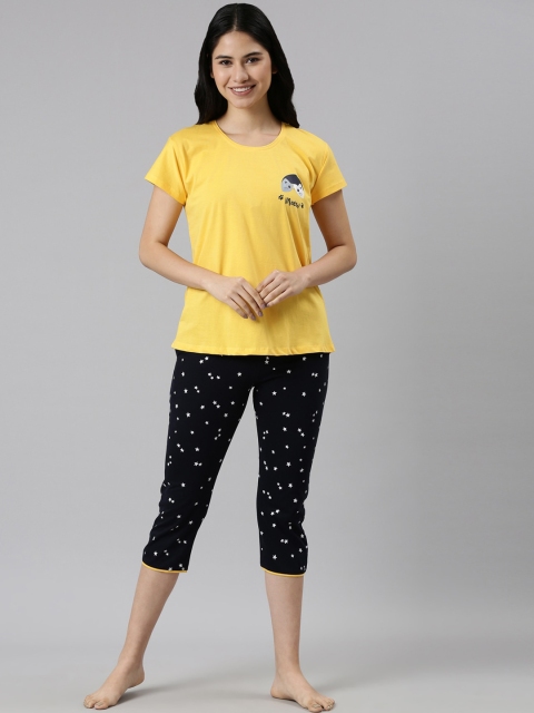 

GOLDSTROMS Women Yellow & Black Printed Night suit