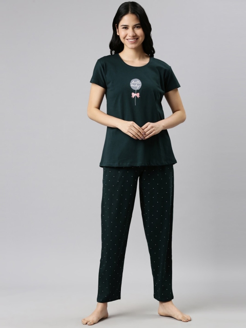 

GOLDSTROMS Women Green & White Printed Night suit