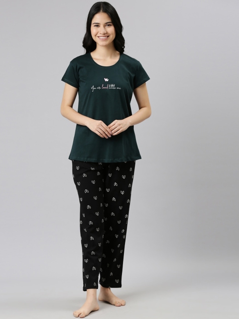 

GOLDSTROMS Women Green & White Printed Night suit