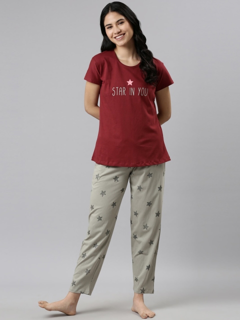 

GOLDSTROMS Women Maroon & Grey Printed Night suit
