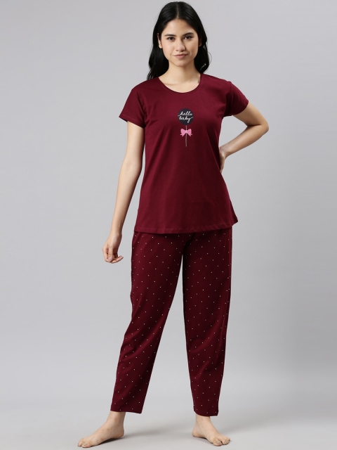 

GOLDSTROMS Women Maroon & White Printed Night suit