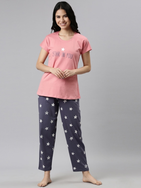 

GOLDSTROMS Women Peach-Coloured & Grey Printed Night suit