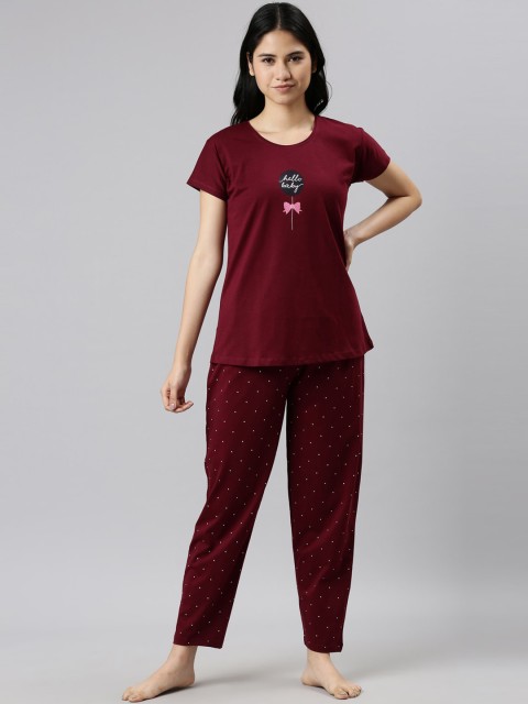 

GOLDSTROMS Women Maroon & White Night suit