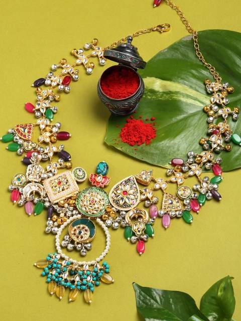 

DUGRISTYLE Gold-Toned & Pink Sterling Silver Gold-Plated Handcrafted Necklace