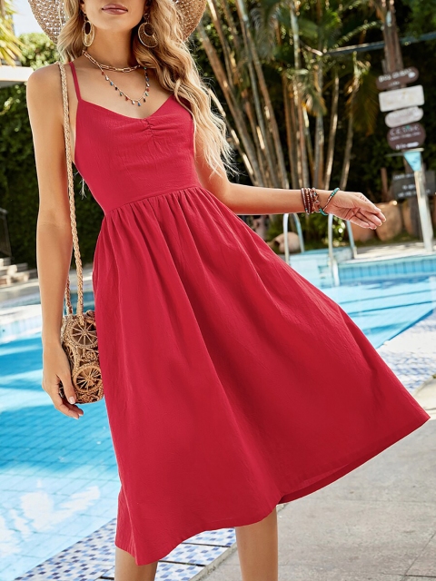 

URBANIC Red Halter Neck Maxi Dress