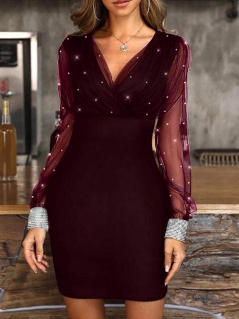 

URBANIC Burgundy Embellished Sheath Dress