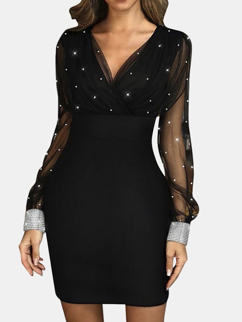 

URBANIC Black Embellished Bodycon Dress