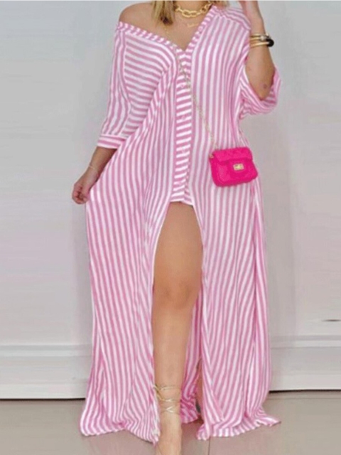 

URBANIC Pink Striped Maxi Dress