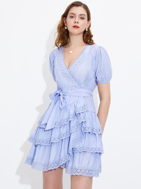 

URBANIC Blue Striped Mini Dress