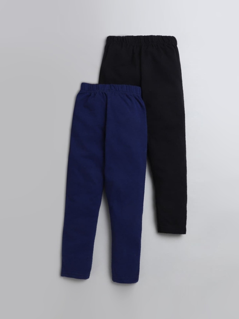 

Hopscotch Girls Pack Of 2 Black & Blue Solid Pure Cotton Leggings