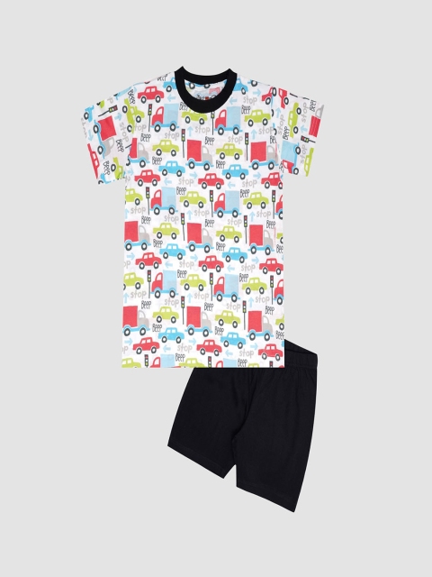 

Taatoom Boys White & Black Printed Pure Cotton Night suit