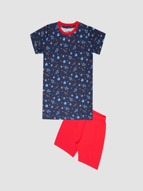 

Taatoom Boys Navy Blue & Red Printed Night suit