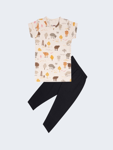 

Taatoom Boys White & Black Printed Pure Cotton Night suit