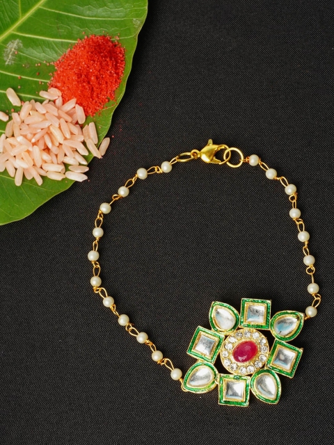 

Urmika Men Green & White Crystal Studded Rakhi
