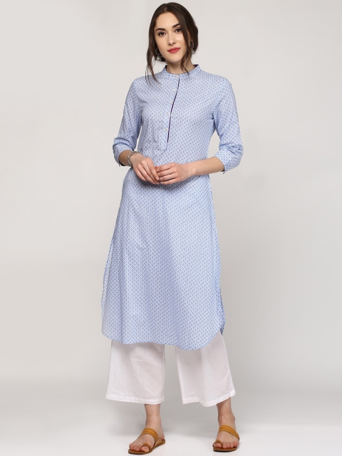 

SASSAFRAS Women Blue & White Printed Straight Kurta