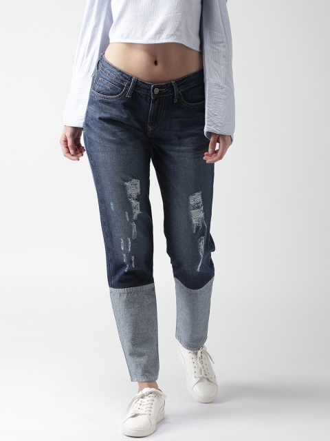 

Mast & Harbour Women Blue Boyfriend Fit Mid-Rise Mildly Distressed Colourblocked Jeans