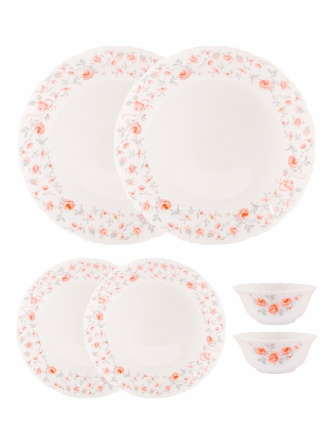 

Cello White & Orange 6 Pieces Floral Printed Opalware Glossy Dinner Set