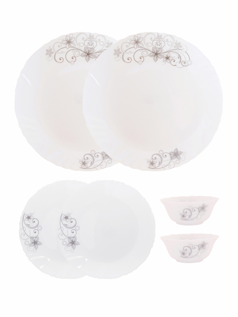 

Cello White & Grey 6 Pieces Floral Printed Opalware Glossy Dinner Set