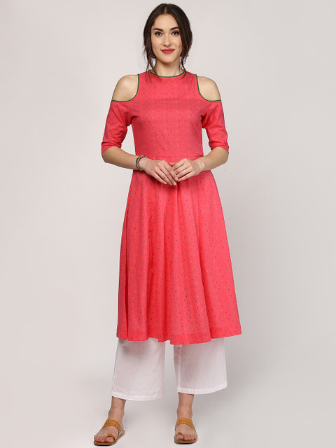 

SASSAFRAS Women Pink Woven Design Anarkali Kurta