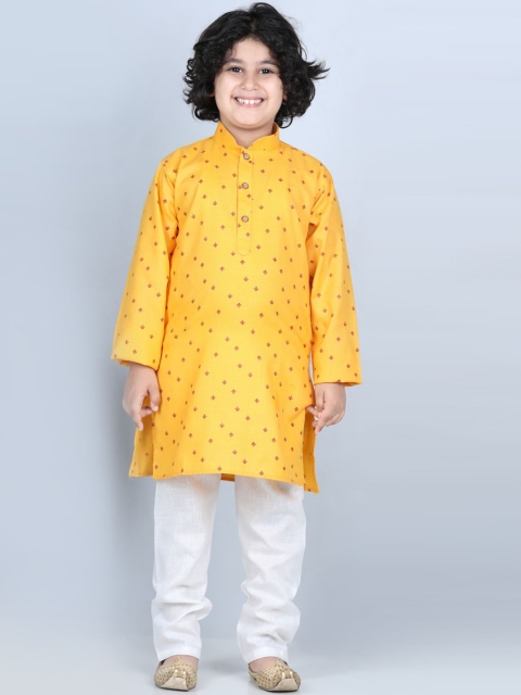 

Kidling Boys Mustard Yellow Floral Printed Kurta with Salwar & With Dupatta