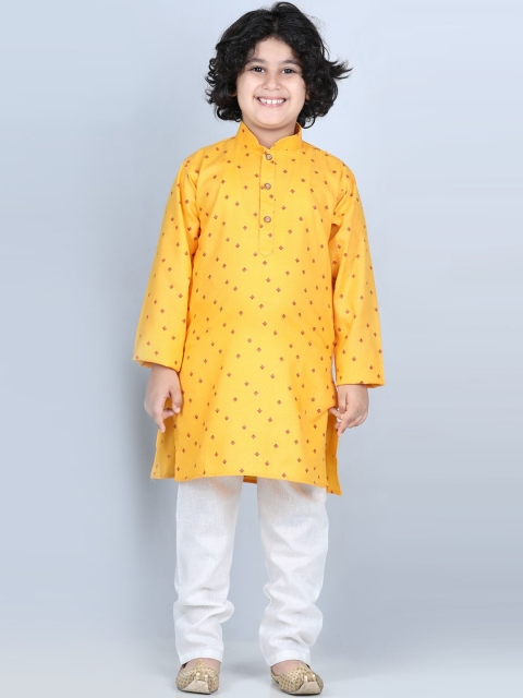 

Kidling Boys Mustard Yellow Floral Printed Kurta with Salwar & With Dupatta