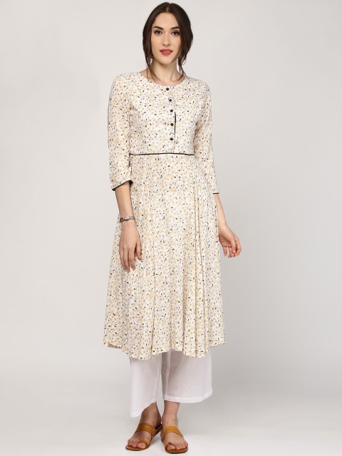

SASSAFRAS Women Off-White & Yellow Printed Anarkali Kurta