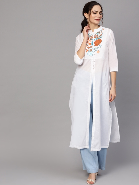 

SASSAFRAS Women White Yoke Design Straight Kurta