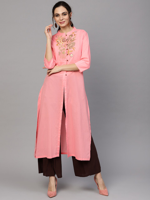 

SASSAFRAS Women Pink Yoke Design Straight Kurta