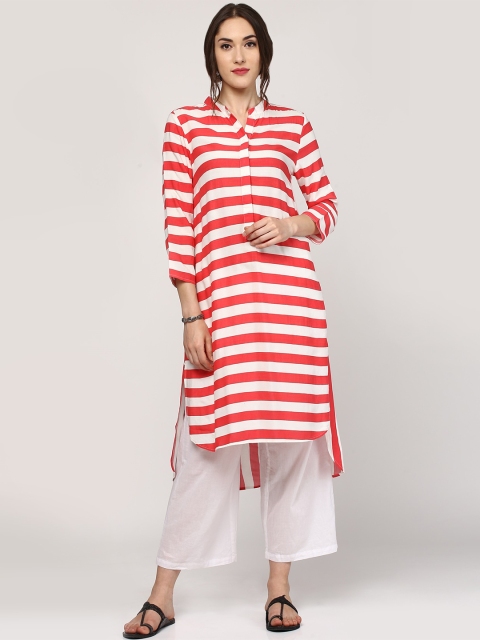 

SASSAFRAS Women Red & White Striped Kurta