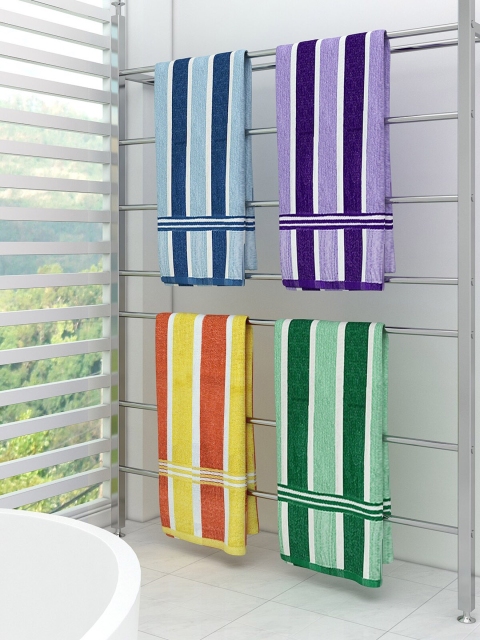 

Athom Trendz Set Of 4 Striped 300 GSM Pure Cotton Bath Towels, Yellow