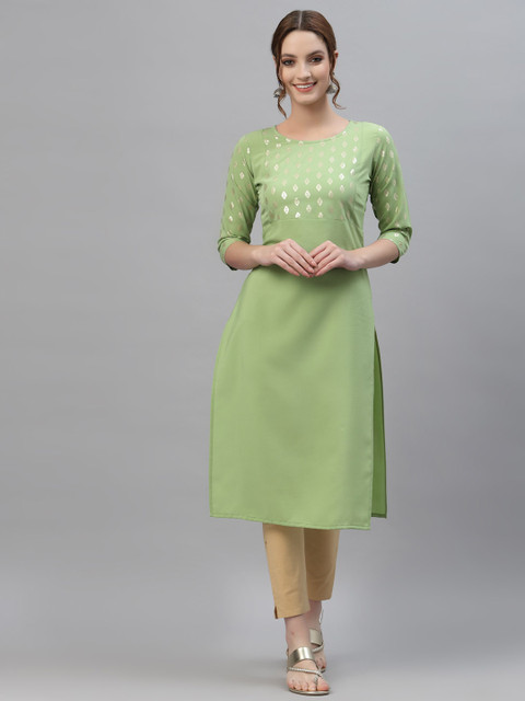 

ALC Creations Women Green Thread Work Crepe Kurta
