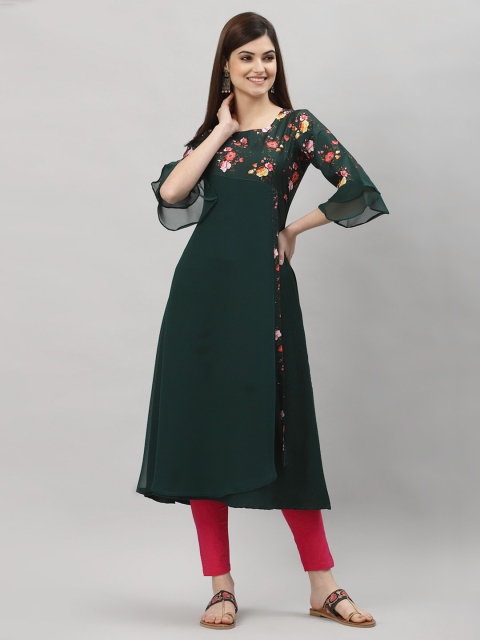 

ALC Creations Women Green Geometric Embellished Floral Crepe Kurta