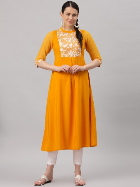 

ALC Creations Women Yellow Yoke Design Crepe Kurta