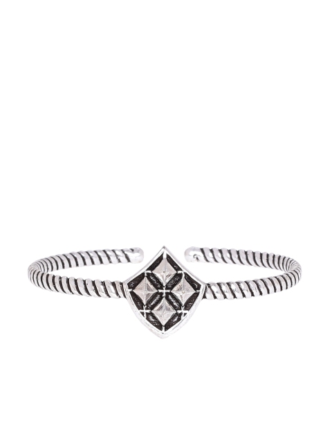 

Dare by Voylla Silver-Toned Brass Silver-Plated Oxidised Cuff Bracelet