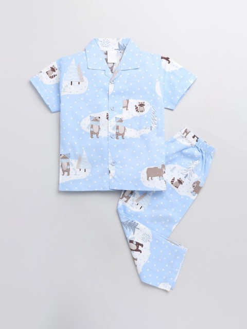 

Hopscotch Boys Blue & White Printed Night suit
