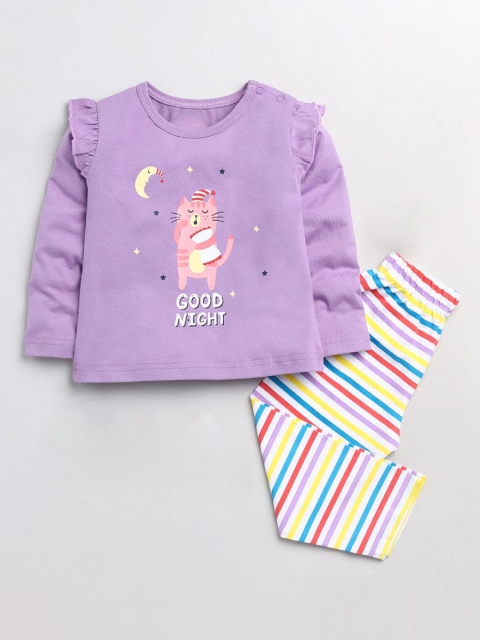 

Hopscotch Girls Purple & White Printed Night suit