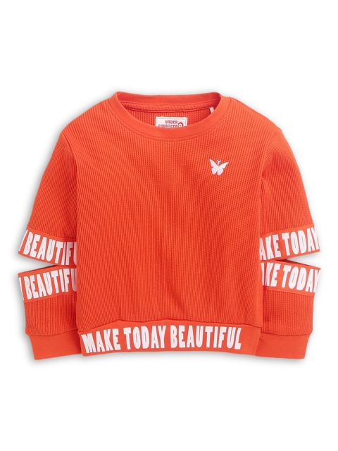 

Hopscotch Girls Orange Printed Sweatshirt