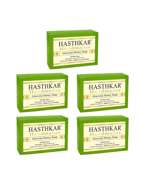

Hasthkar Pack Of 5 Handmades Glycerine Aloevera Honey Soap-100gm, Green