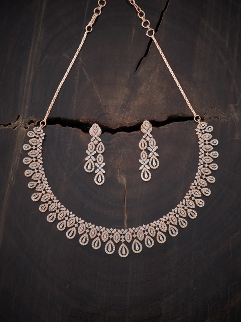 

Kushal's Fashion Jewellery Rose Gold-Plated & White CZ Studded Jewellery Set