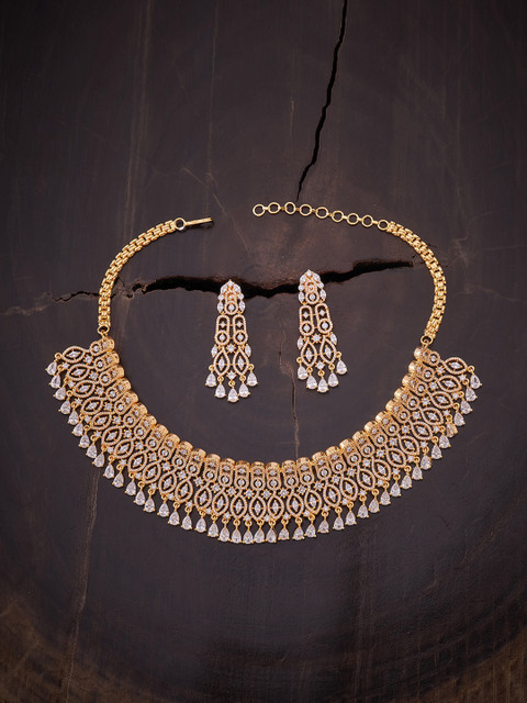 

Kushal's Fashion Jewellery Gold-Plated White CZ-Studded Jewellery Set