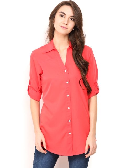 Trend Arrest Women Coral Pink Solid Casual Shirt