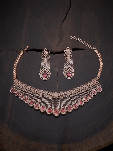 

Kushal's Fashion Jewellery Rose Gold-Plated Red CZ Studded Jewellery Set