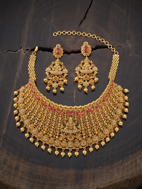 

Kushal's Fashion Jewellery Gold-Plated Red Stone-Studded Choker Jewellery Set