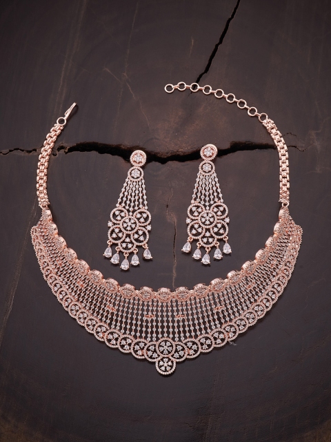 

Kushal's Fashion Jewellery Rose Gold-Plated & White CZ-Studded Jewellery Set