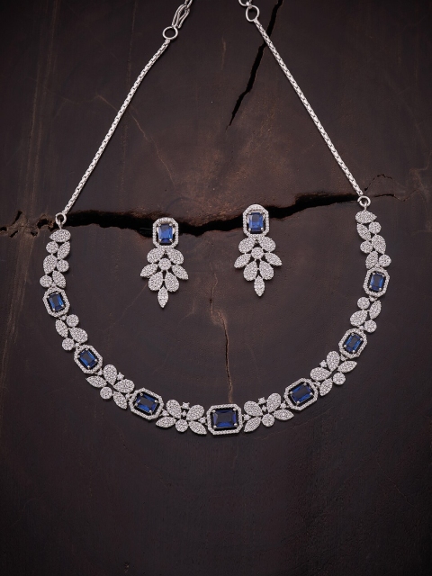 

Kushal's Fashion Jewellery Rhodium-Plated & Blue CZ Stone-Studded Jewellery Set
